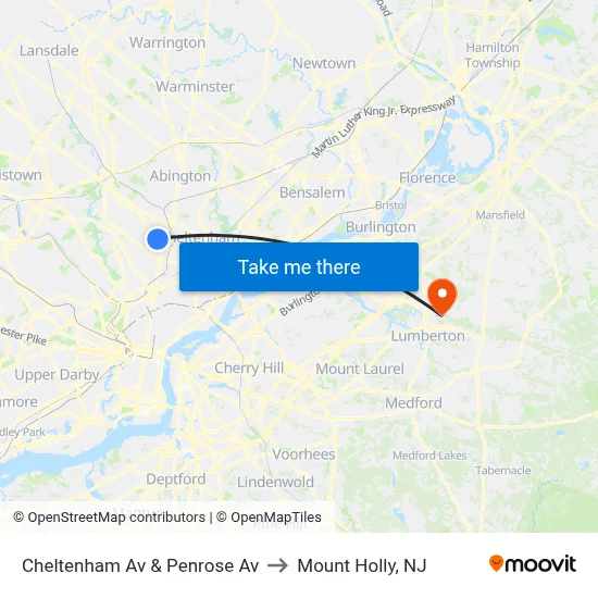 Cheltenham Av & Penrose Av to Mount Holly, NJ map