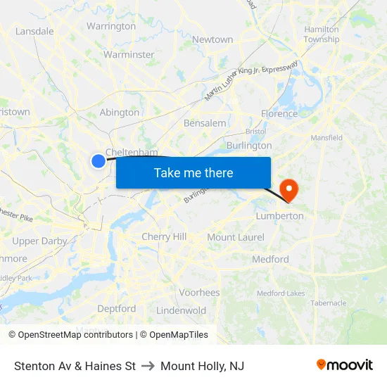 Stenton Av & Haines St to Mount Holly, NJ map