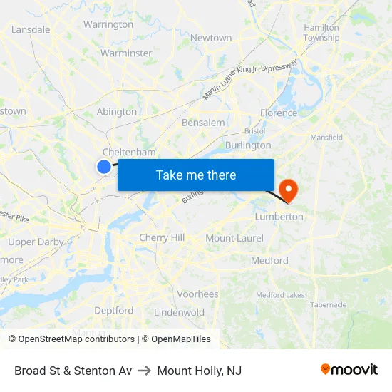 Broad St & Stenton Av to Mount Holly, NJ map