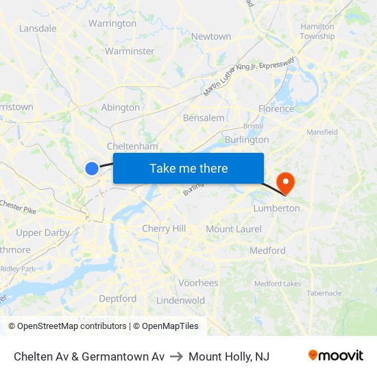 Chelten Av & Germantown Av to Mount Holly, NJ map