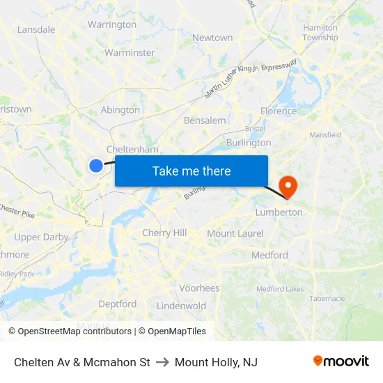 Chelten Av & Mcmahon St to Mount Holly, NJ map