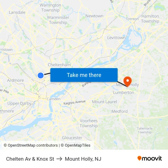 Chelten Av & Knox St to Mount Holly, NJ map