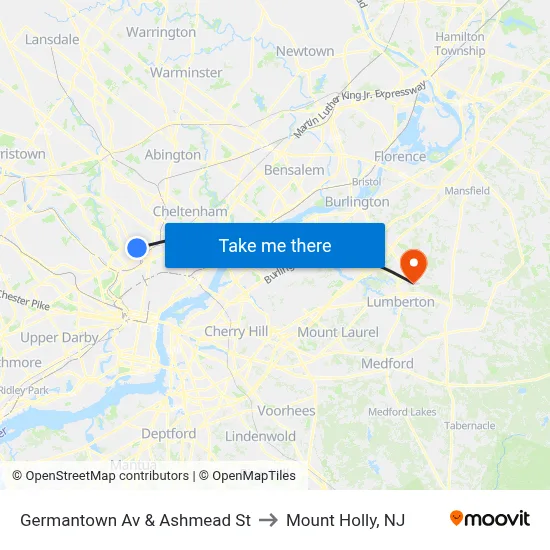 Germantown Av & Ashmead St to Mount Holly, NJ map