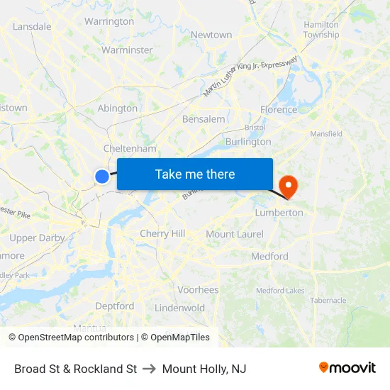 Broad St & Rockland St to Mount Holly, NJ map