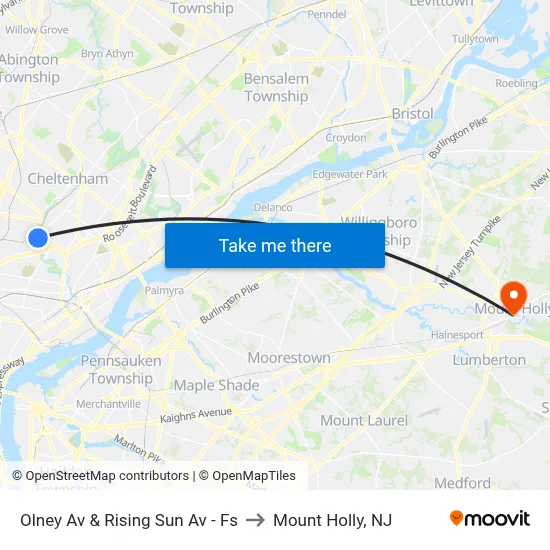 Olney Av & Rising Sun Av - Fs to Mount Holly, NJ map