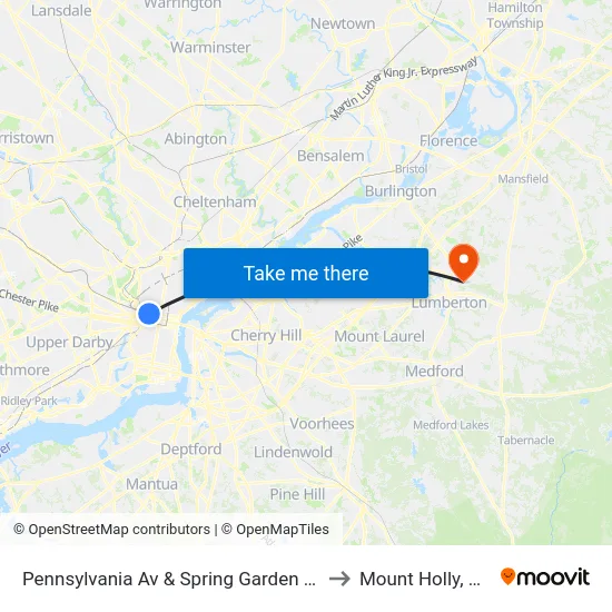 Pennsylvania Av & Spring Garden St to Mount Holly, NJ map