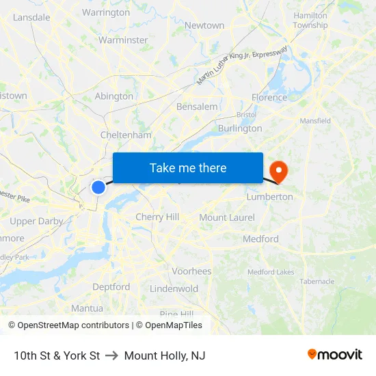10th St & York St to Mount Holly, NJ map