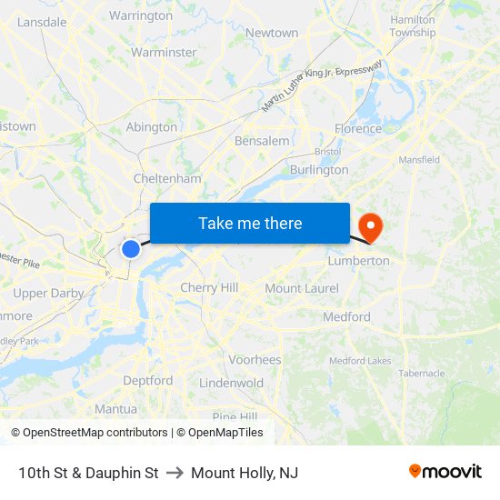 10th St & Dauphin St to Mount Holly, NJ map