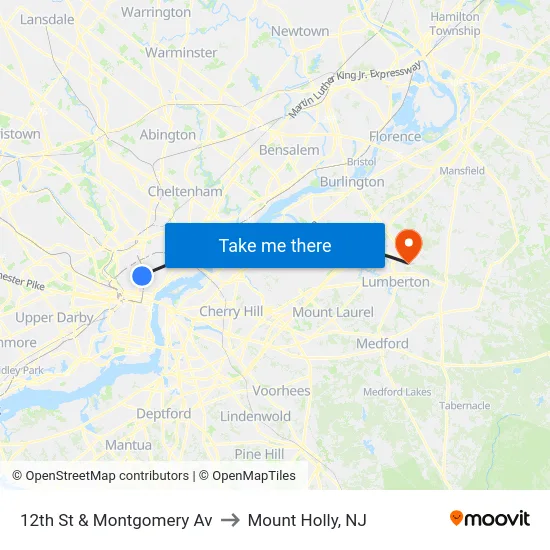 12th St & Montgomery Av to Mount Holly, NJ map