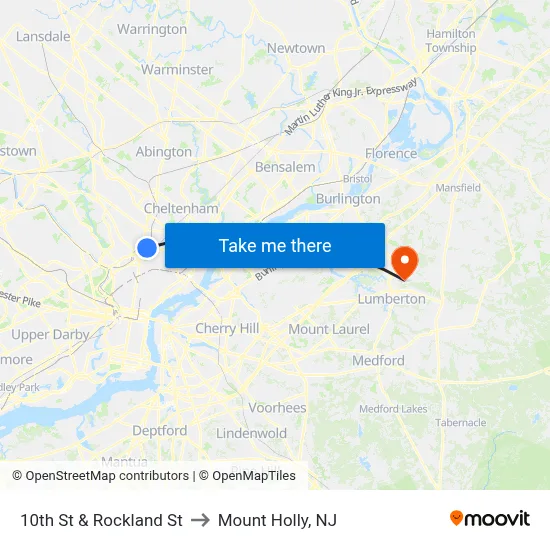 10th St & Rockland St to Mount Holly, NJ map