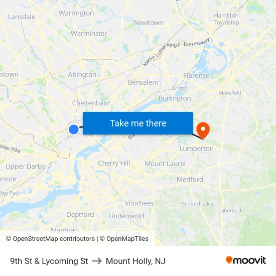 9th St & Lycoming St to Mount Holly, NJ map