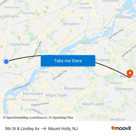 5th St & Lindley Av to Mount Holly, NJ map