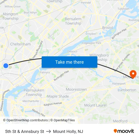 5th St & Annsbury St to Mount Holly, NJ map