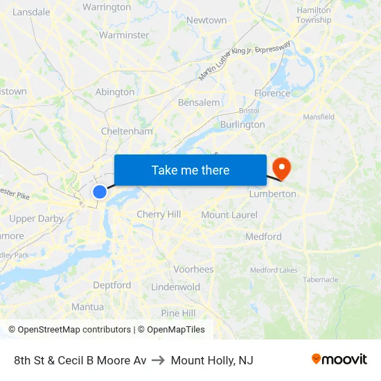 8th St & Cecil B Moore Av to Mount Holly, NJ map