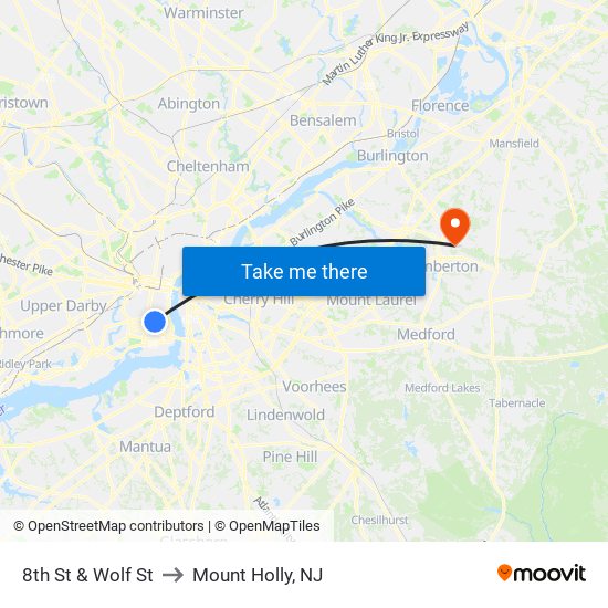 8th St & Wolf St to Mount Holly, NJ map