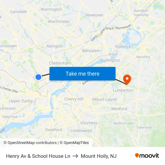 Henry Av & School House Ln to Mount Holly, NJ map