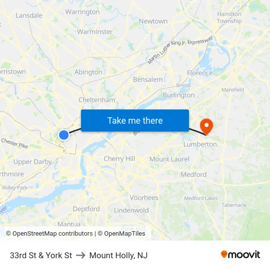 33rd St & York St to Mount Holly, NJ map