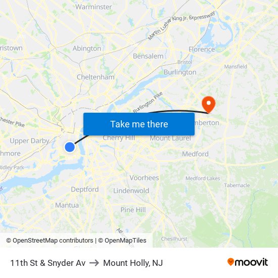 11th St & Snyder Av to Mount Holly, NJ map