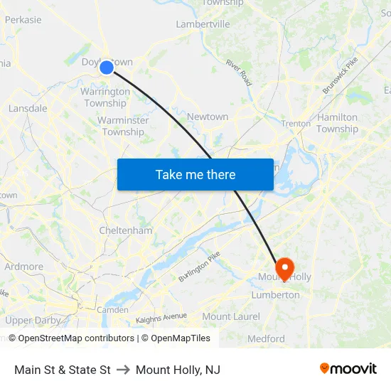 Main St & State St to Mount Holly, NJ map