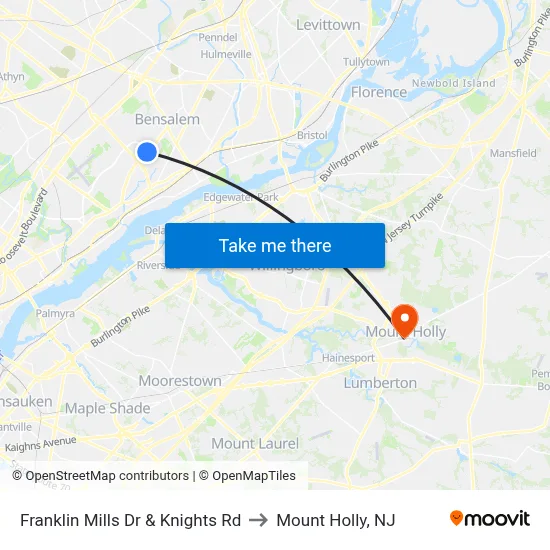 Franklin Mills Dr & Knights Rd to Mount Holly, NJ map