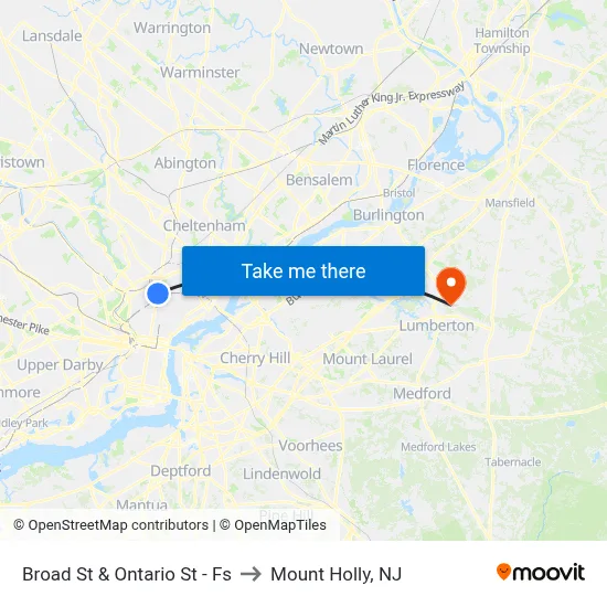 Broad St & Ontario St - Fs to Mount Holly, NJ map