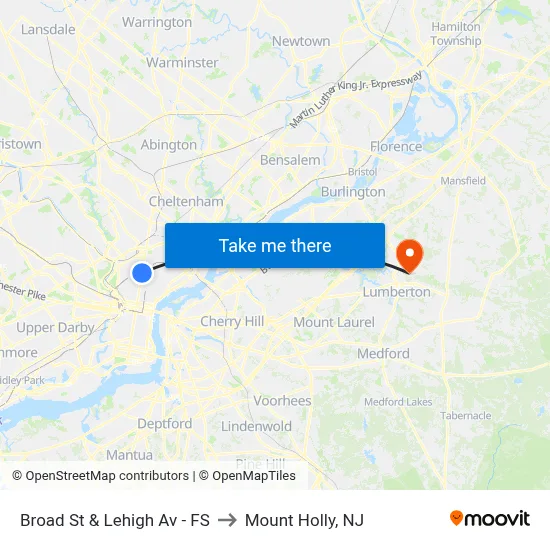 Broad St & Lehigh Av - FS to Mount Holly, NJ map