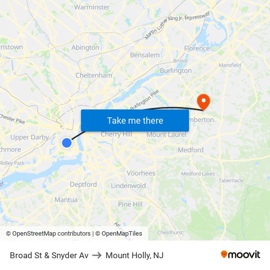 Broad St & Snyder Av to Mount Holly, NJ map