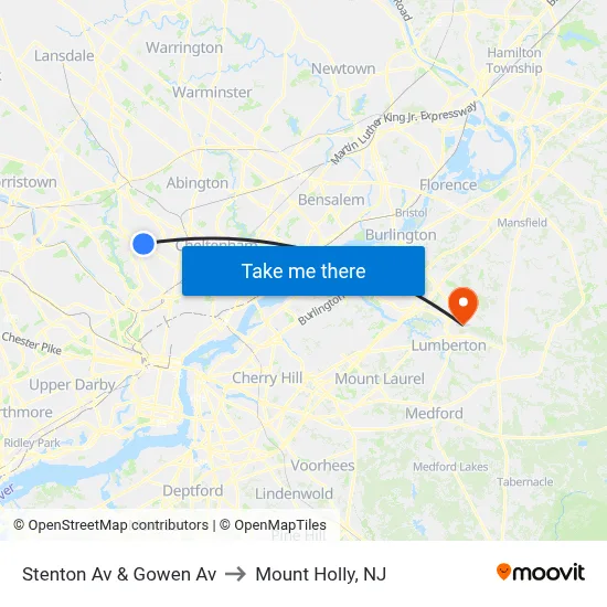Stenton Av & Gowen Av to Mount Holly, NJ map