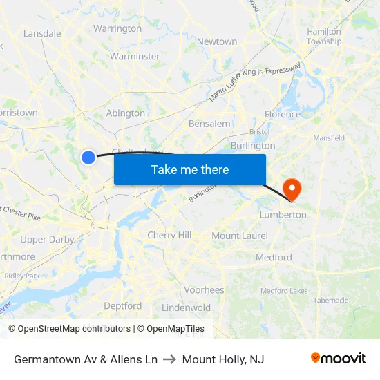 Germantown Av & Allens Ln to Mount Holly, NJ map