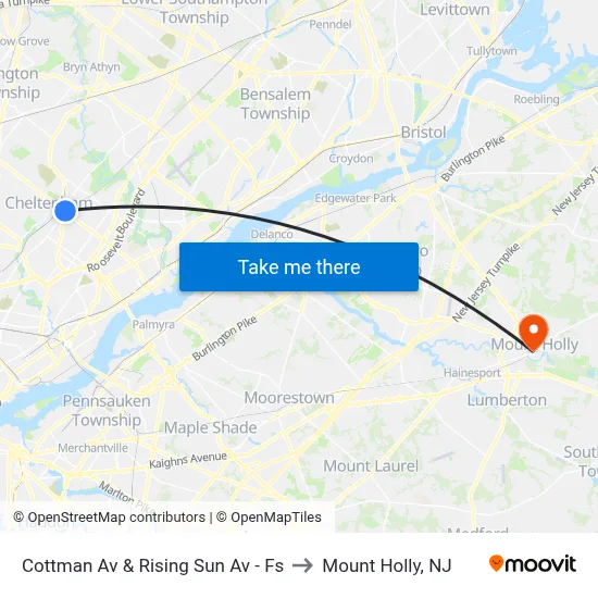 Cottman Av & Rising Sun Av - Fs to Mount Holly, NJ map