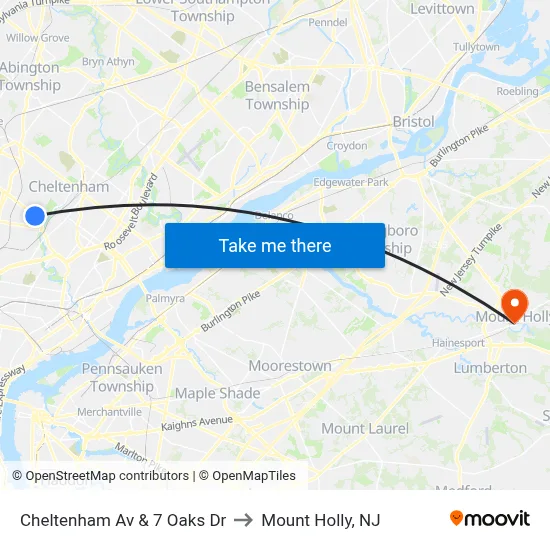 Cheltenham Av & 7 Oaks Dr to Mount Holly, NJ map