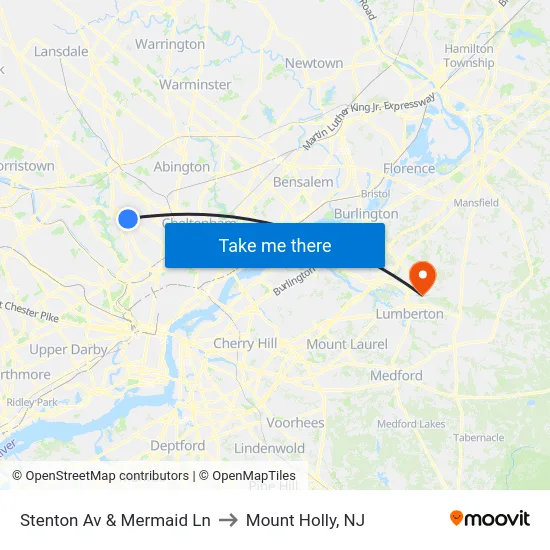 Stenton Av & Mermaid Ln to Mount Holly, NJ map