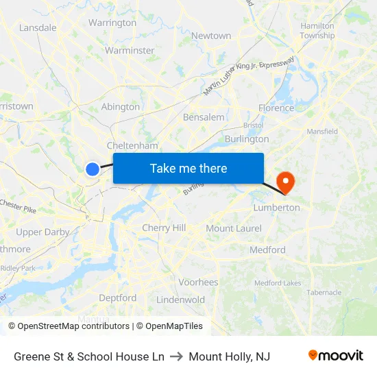 Greene St & School House Ln to Mount Holly, NJ map