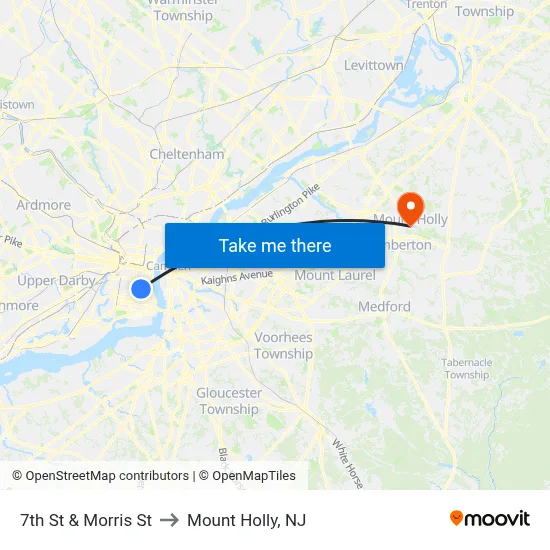 7th St & Morris St to Mount Holly, NJ map