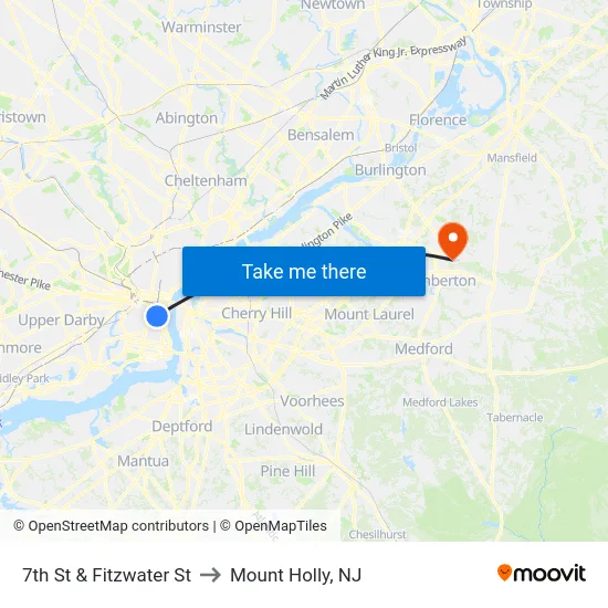 7th St & Fitzwater St to Mount Holly, NJ map