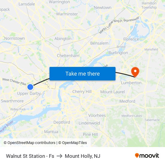 Walnut St Station - Fs to Mount Holly, NJ map