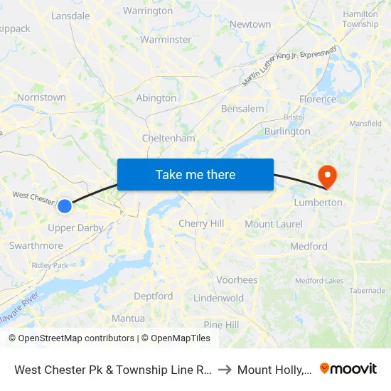 West Chester Pk & Township Line Rd - Fs to Mount Holly, NJ map