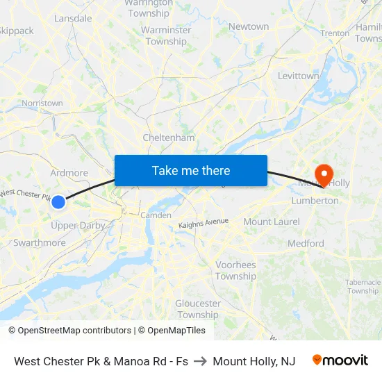 West Chester Pk & Manoa Rd - Fs to Mount Holly, NJ map