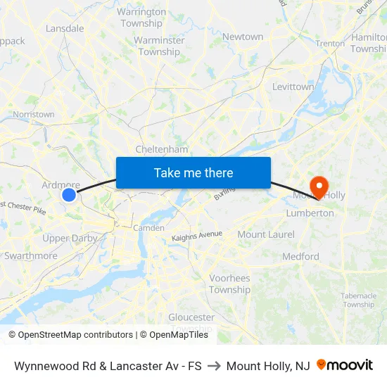 Wynnewood Rd & Lancaster Av - FS to Mount Holly, NJ map