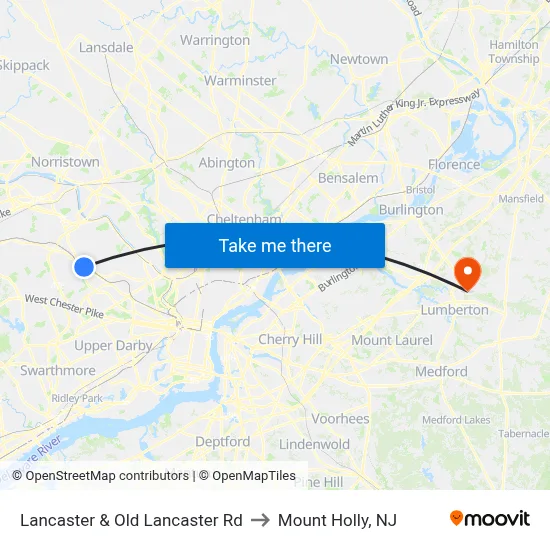 Lancaster & Old Lancaster Rd to Mount Holly, NJ map