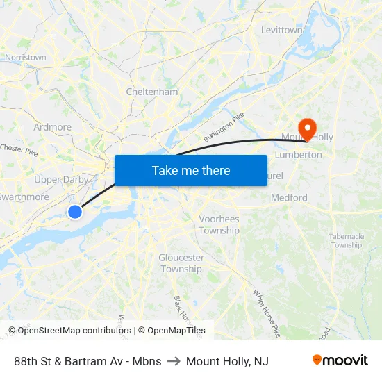 88th St & Bartram Av - Mbns to Mount Holly, NJ map