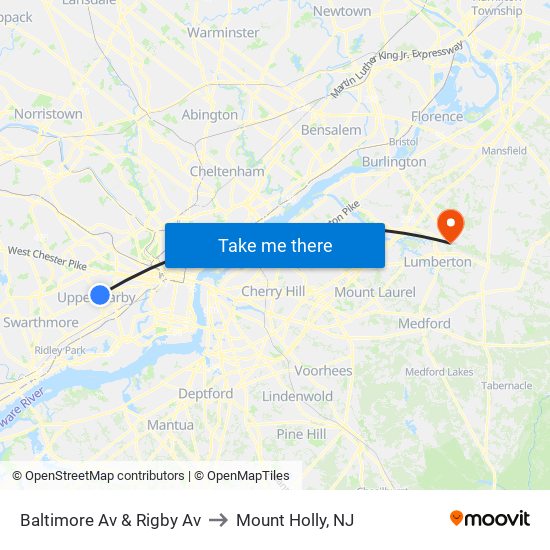 Baltimore Av & Rigby Av to Mount Holly, NJ map