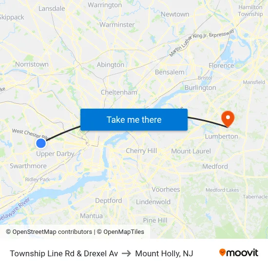 Township Line Rd & Drexel Av to Mount Holly, NJ map