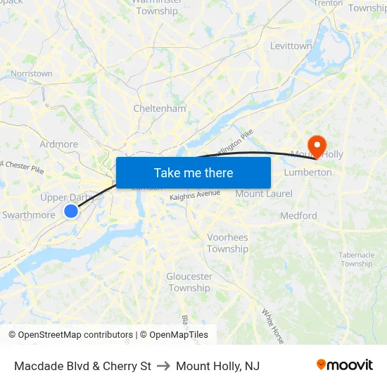 Macdade Blvd & Cherry St to Mount Holly, NJ map