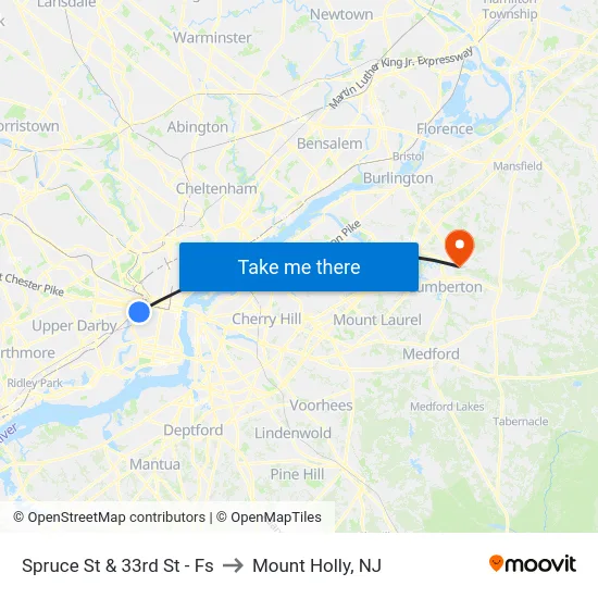 Spruce St & 33rd St - Fs to Mount Holly, NJ map