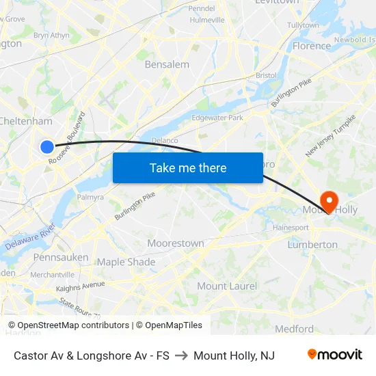 Castor Av & Longshore Av - FS to Mount Holly, NJ map