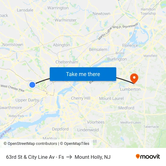 63rd St & City Line Av - Fs to Mount Holly, NJ map