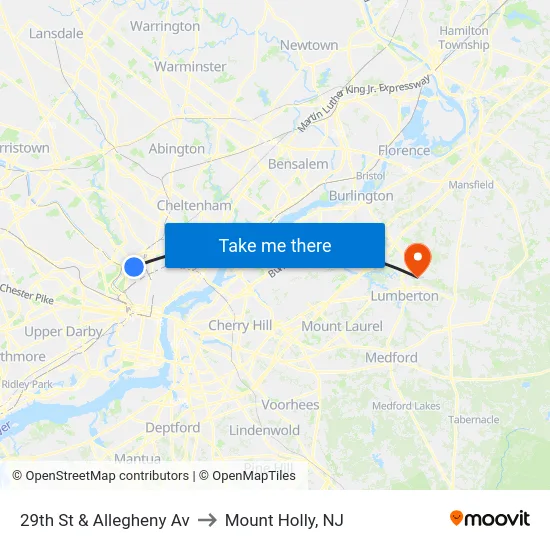29th St & Allegheny Av to Mount Holly, NJ map