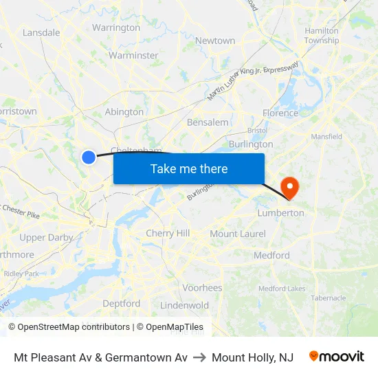 Mt Pleasant Av & Germantown Av to Mount Holly, NJ map