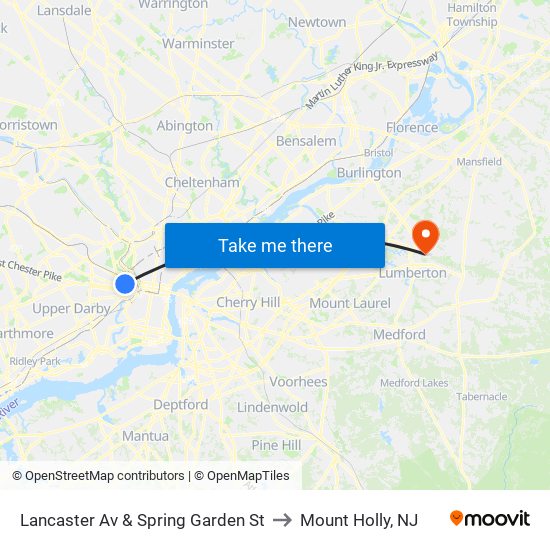 Lancaster Av & Spring Garden St to Mount Holly, NJ map